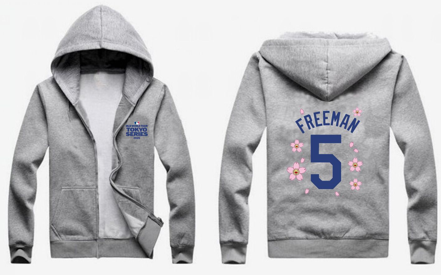 Men Los Angeles Dodgers #5 Freeman Grey Zipper hoodie 2025 MLB Jersey style 1